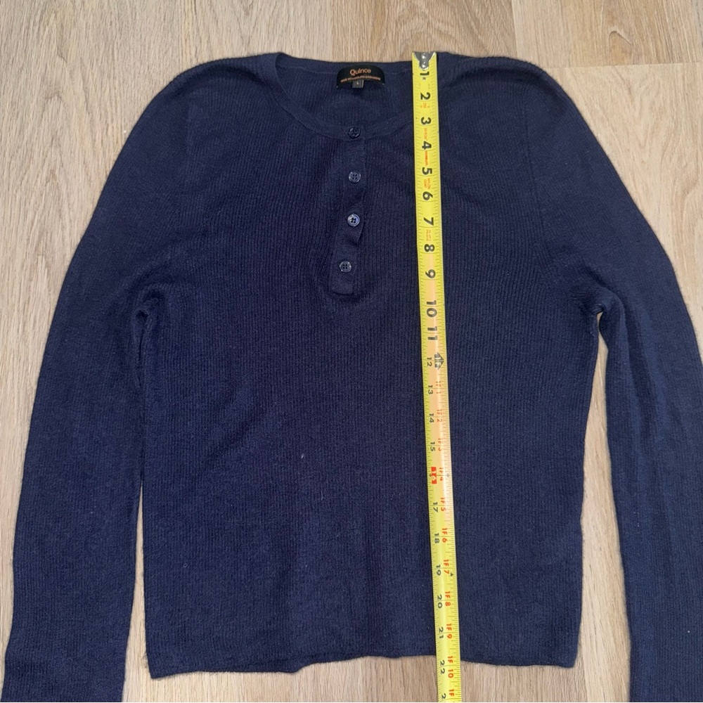 Quince 100% Mongolian Cashmere Navy Blue Ribbed Henley Sweater - Size Large - Picture 6 of 9